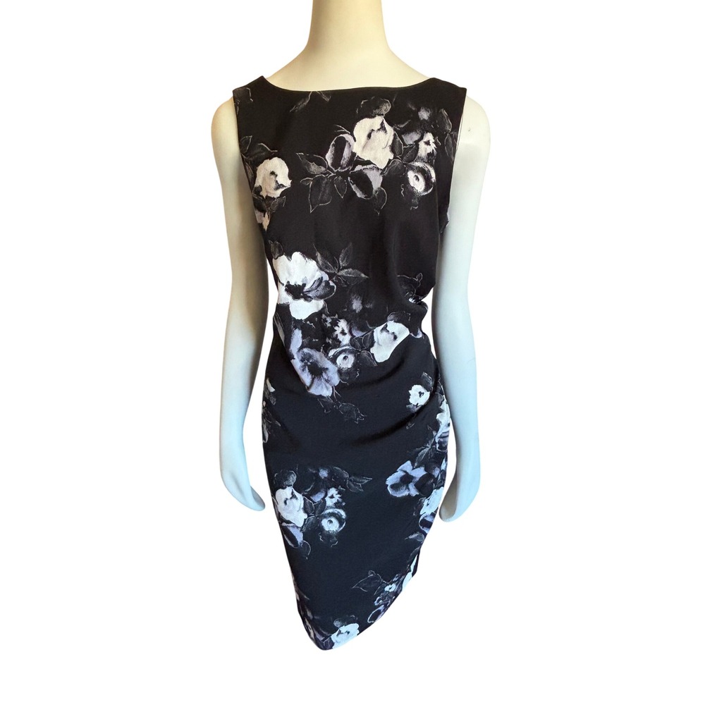 Jacob Womens Black White Floral Ruched Sheath‎ Dress Sleeveless Size L A08C952